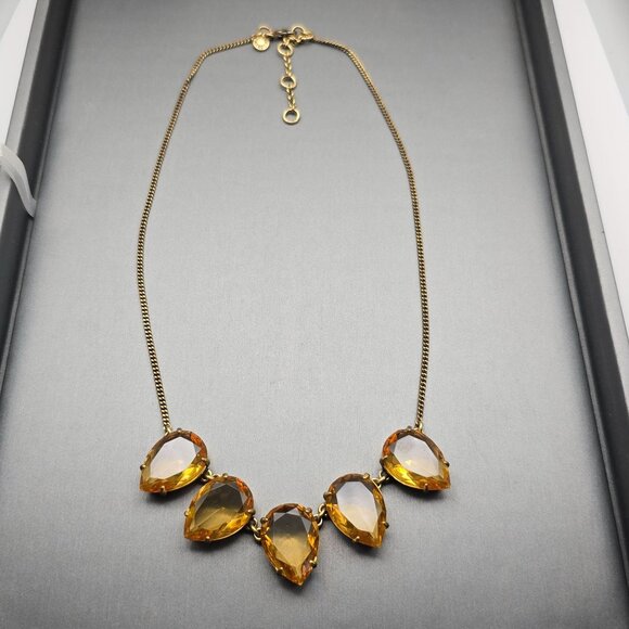 J Crew Faceted Amber Teardrop Crystal Collar Necklace 18" Gold-Tone Spring Ring - Picture 4 of 9
